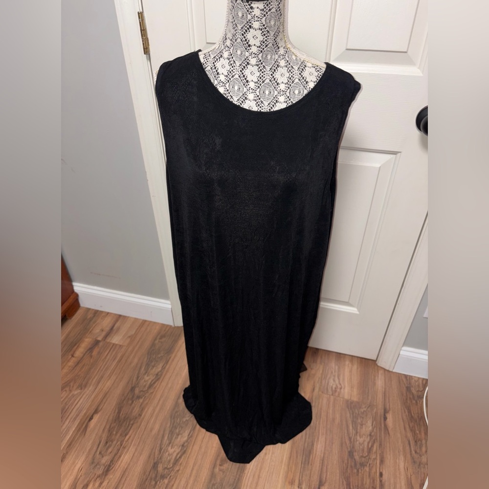 The‎ travel collection black slinky acetate sleeveless maxi dress slit plus 3X